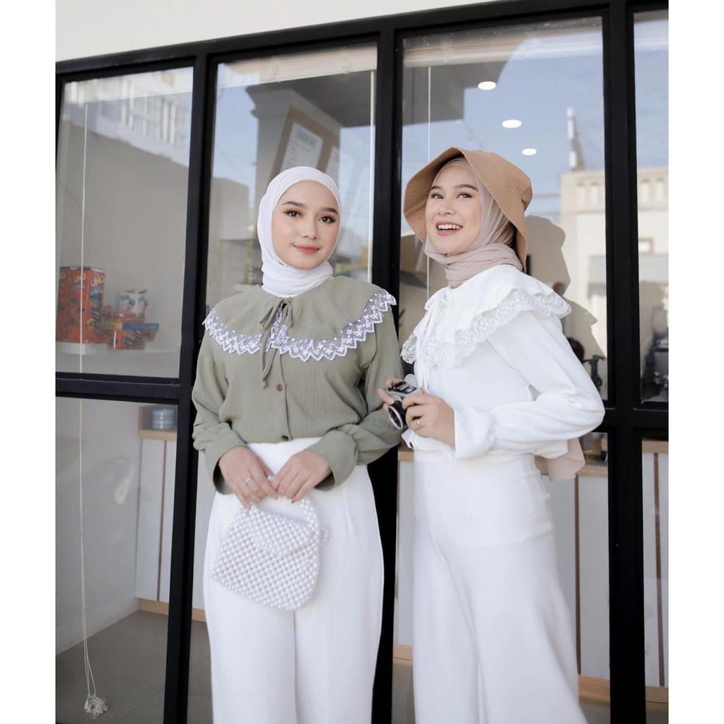 AYUMI BLOUSE CRINCLE KERAH KOMBINASI RENDA // BLOUSE WANITA // BLOUSE CRINCLE-5