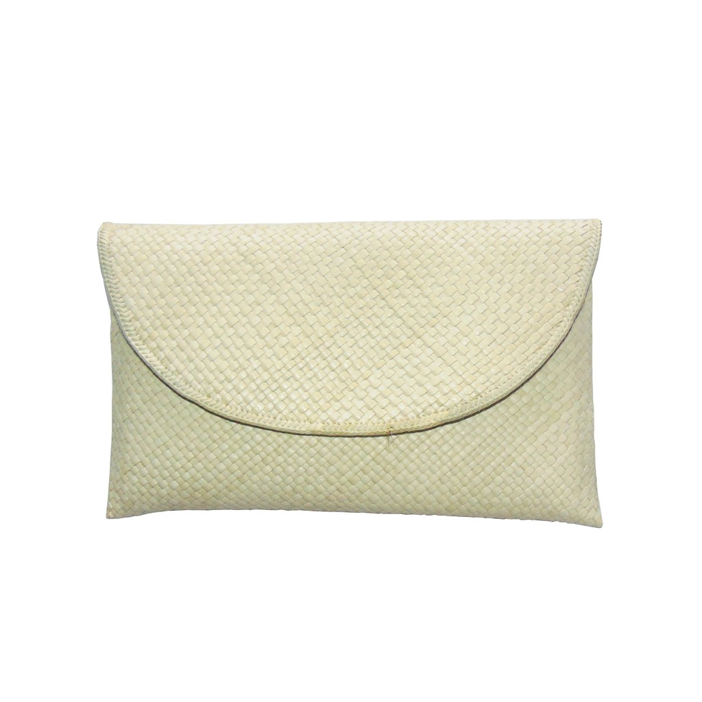 DT-1709 Dompet Pesta Polos Kombinasi Warna Putih Cream Anyaman Pandan