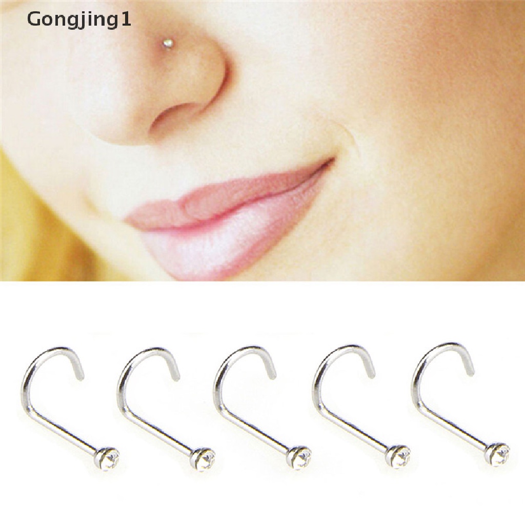 Gongjing1 20PCS / Set Cincin Tindik Hidung Bahan Stainless Steel Hias Kristal / Berlian Imitasi Untuk Wanita