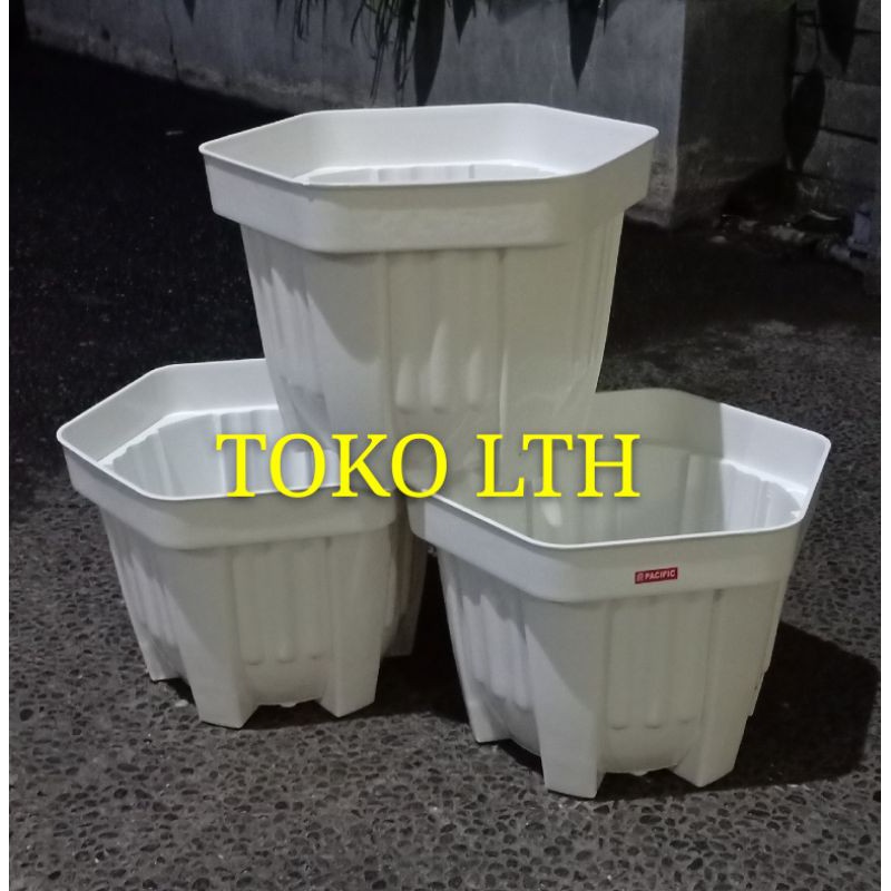 POT SEGI ENAM PUTIH 25 PLASTIK / POT BUNGA / POT TANAMAN PLASTIK