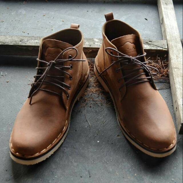 Sepatu Kulit Pantofel Boots Kerja Original Piede Pliable Brown Crazy Hourse Leather