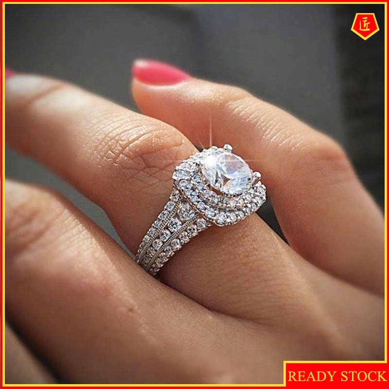 [Ready Stock]18K Platinum Double Layer Moissanite Ring Fashion