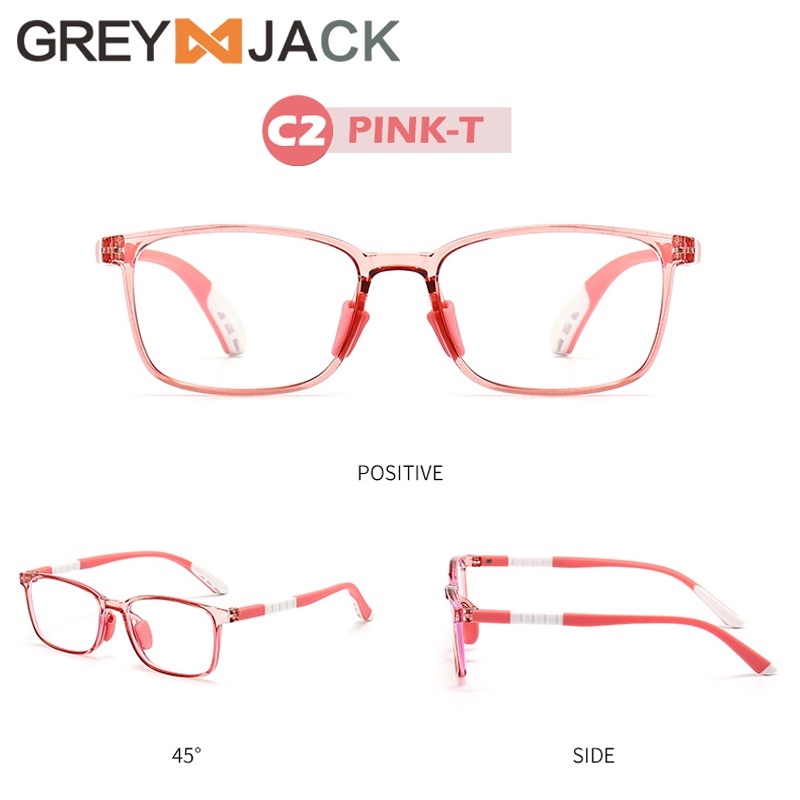 Grey Jack/Kacamata ANAK Anti radiasi Blueray komputer HP TV TR90  ringan lentur nyaman model kotak Anak laki-laki/ FA 5287-C2 PINK T