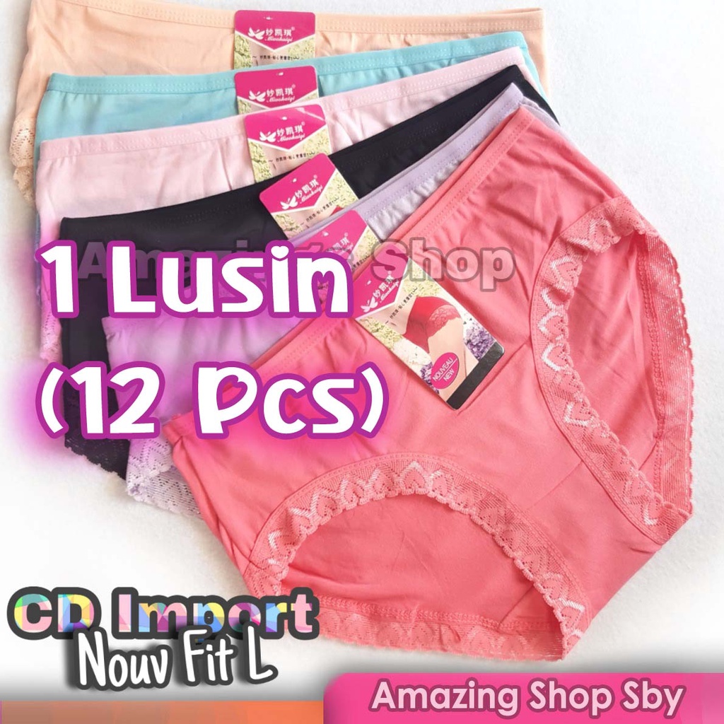 1 Lusin (12 Pcs) CD Celana Dalam Wanita Import NOUV Renda Murah