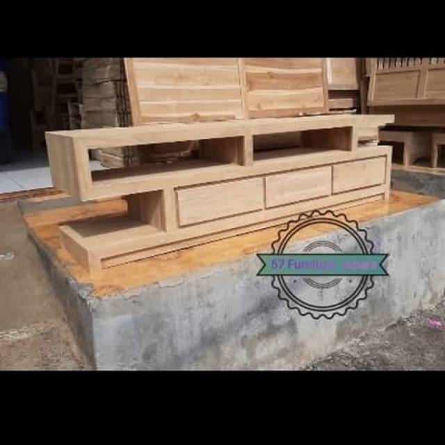Meja Tv Kayu Jati Jati Retro Bufet Lemari Pendek Laci Hias Mentahan