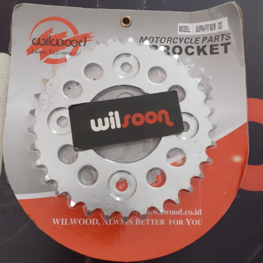 Gear / Gir Belakang / Sprocket  Honda Supra Fit New / Supra X 125 / Wave 125 Wilwood 33T 428 Chrome
