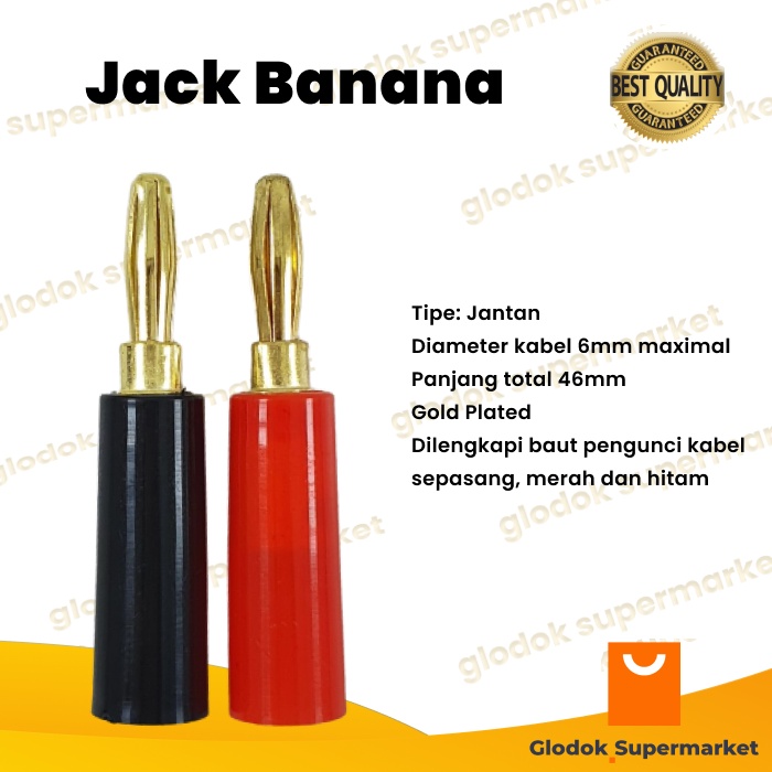 Jack Banana Kuningan Male Set Audio Plug Konektor Sepasang