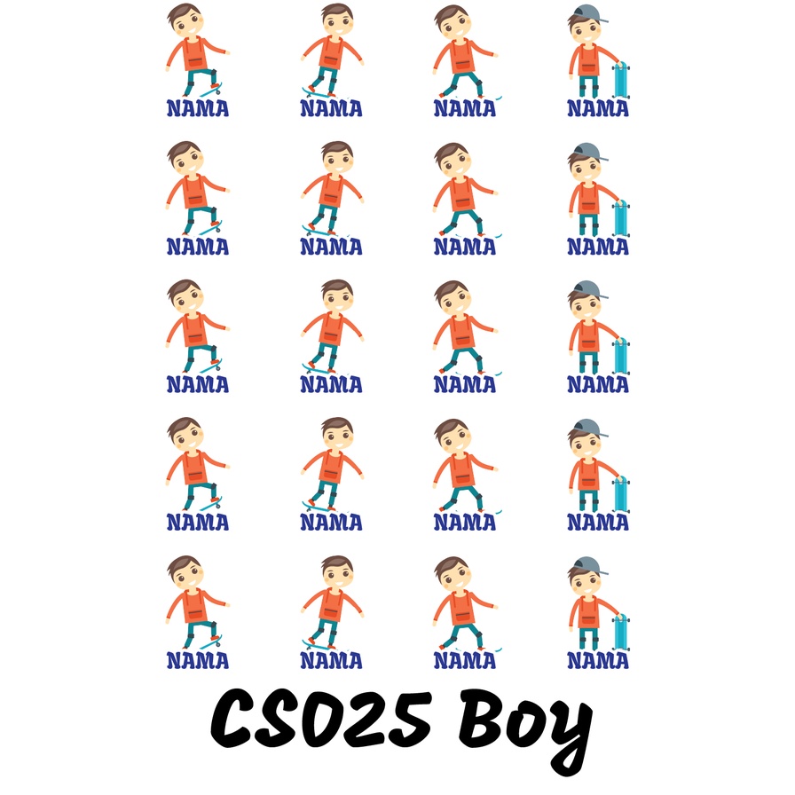 

Sticker Nama Cutting Label Waterproof Tahan Air Boy Sport 25 (CS025)
