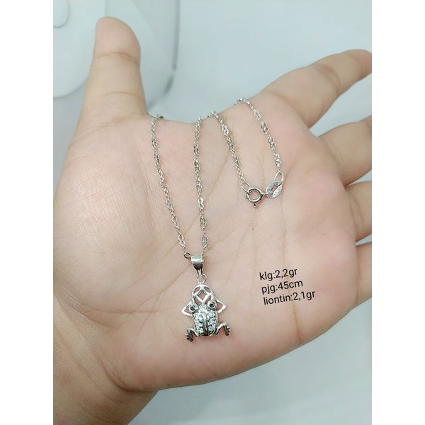 KALUNG PERAK ASLI 925 LAPIS EMAS/KALUNG RANTAI +LIONTIN MATA PUTIH COR/ASLI SILVER/ PERHIASAN FASHION