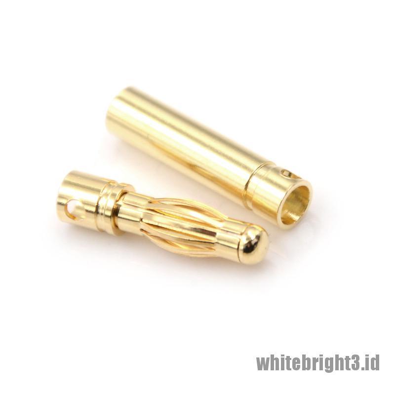 (white3) 10 Pasang Konektor Bullet Banana 4.0mm 4mm Lapis Emas Untuk Baterai RC