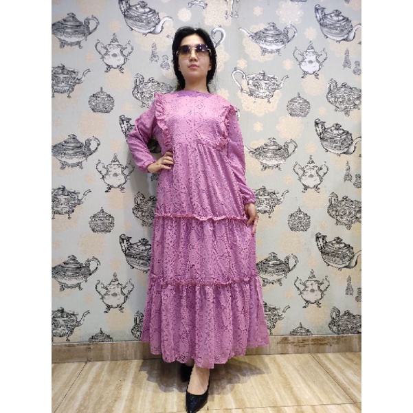 RJ3 GAMIS BRUKAT PUTIH MUSLIM WANITA KEKINIAN TERBARU TERLARIS