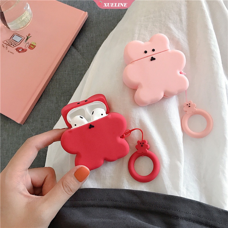 Case Pelindung earphone bluetooth Bahan Silikon Motif Kartun Beruang Untuk AirPods 1 2