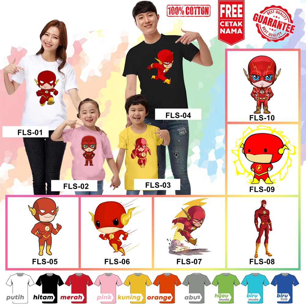 [FREE NAMA!!] Baju Kaos ANAK DAN DEWASA THE FLASH BANYAK MOTIF