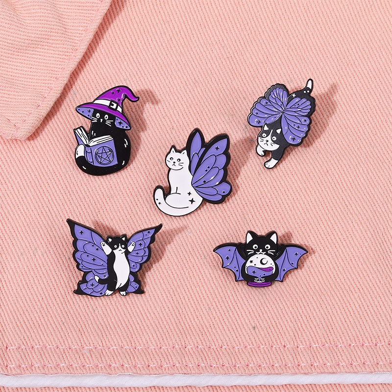 Bros Pin Enamel Desain Kartun Kucing Penyihir Topi Penyihir Gaya Punk Gothic Untuk Hadiah Halloween