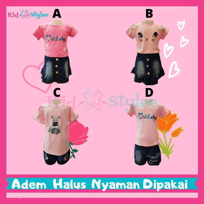 Baju Setelan Pakaian Fashion Stelan Rok Celana Pendek Anak Perempuan Cewek Murah 3 - 4 Tahun