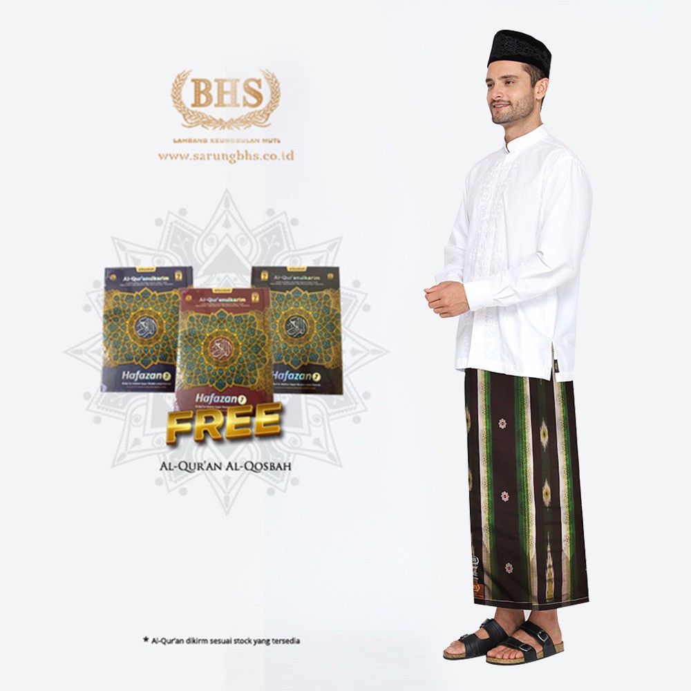 Sarung BHS Royal Gold Motif Jacquard Songket Ikat Warna Hitam Hijau