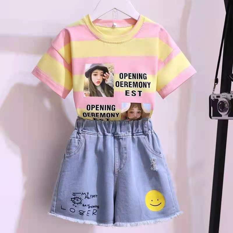 Baju Setelan Anak Perempuan Yellow Stripe