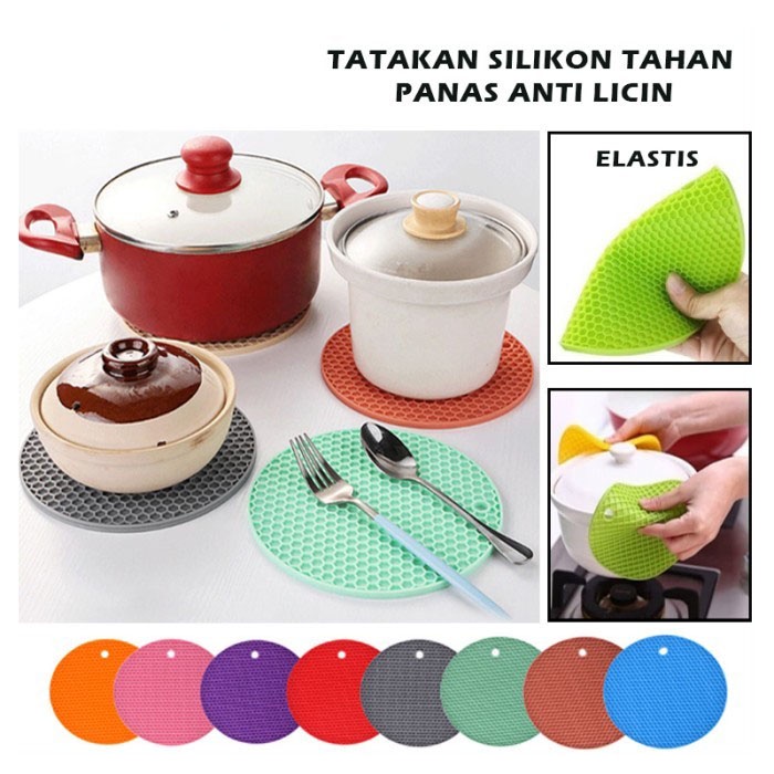 Tatakan Panci Piring Tahan Panas / Alas Mangkok Silicone / Piring Gelas Teko Bulat Silikon Anti Slip Licin / Trivet Mat Serbaguna