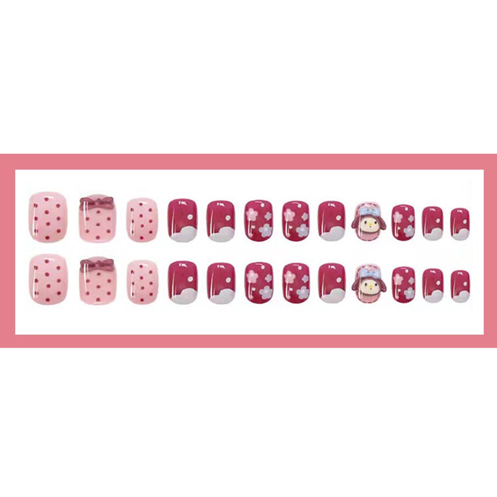 24pcs Kuku Palsu Motif Polkadot Untuk Nail Art