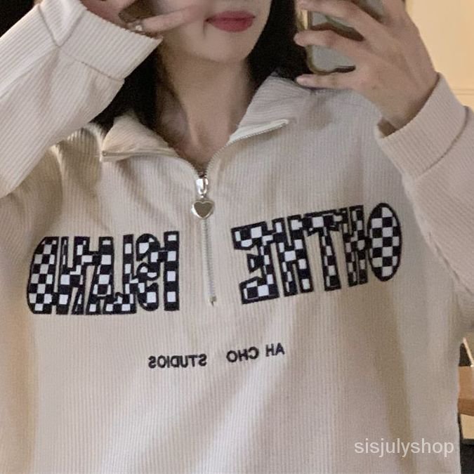 Sweater korduroi wanita versi Korea dari jenis desain longgar rasa ceruk angin malas jaket retro mus