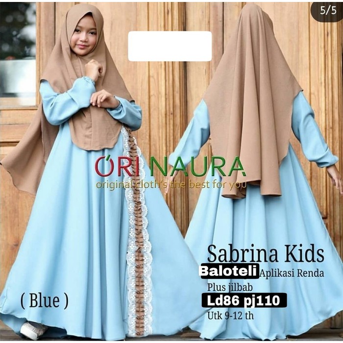 Gamis anak sabrina bergo kids biru muda