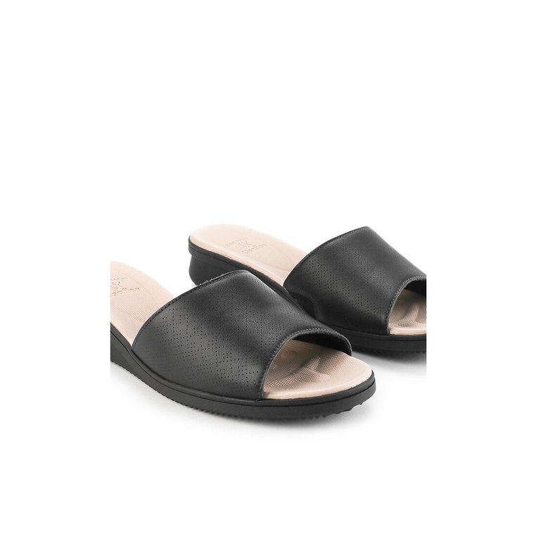 SANDAL WEDGES KULIT OBERMAIN WANITA ORIGINAL ASLI TERBARU HITAM OW60