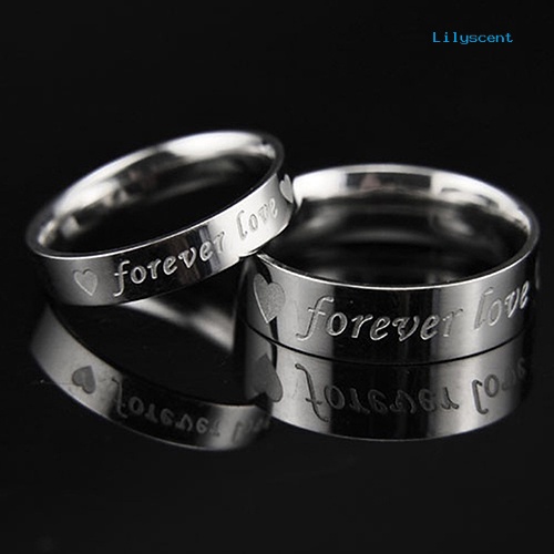 Ls Cincin Pasangan Motif Print Tulisan Forever Love Untuk Pria / Wanita