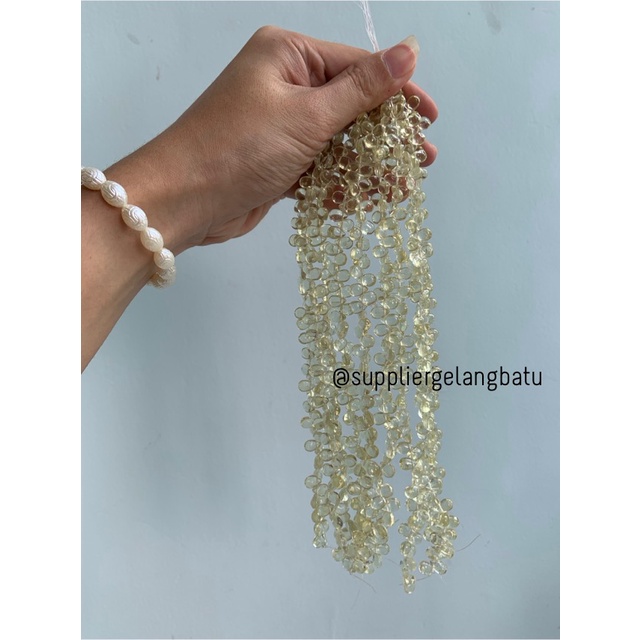 batu tetes air mata 8mm Yellow QUARTZ kuarsa kuning LUBANG SAMPING