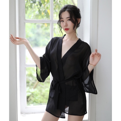 Female Summer Sexy Lingerie Chiffon Transparent Shirt Pajamas Nightdress Uniform Temptation Sexy Shirt Adult Home Service