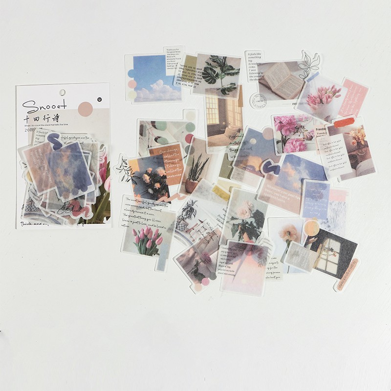 Journamm 40pcs/pack Letter of Time Poetry Washi Paper Stickers Diy Diary Deco Planner Journal Decorative Stationery Stickers-sonnet
