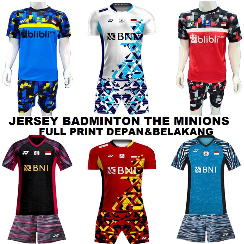 stelan baju badminton batik minions / baju stelan badminton dewasa / baju dan celana badminton