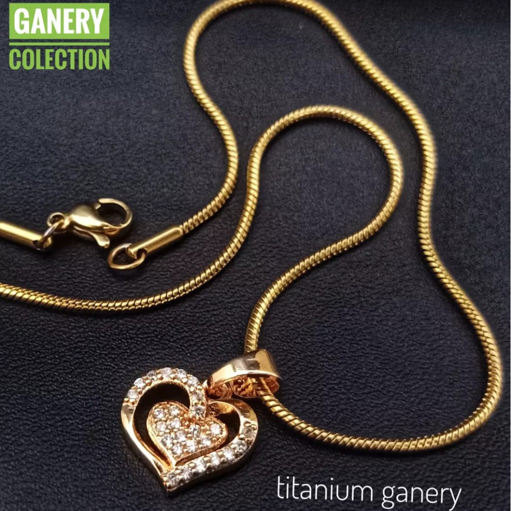 Ganery Kalung Titanium + Liontin Gold Anti Karat/Luntur Selamanya