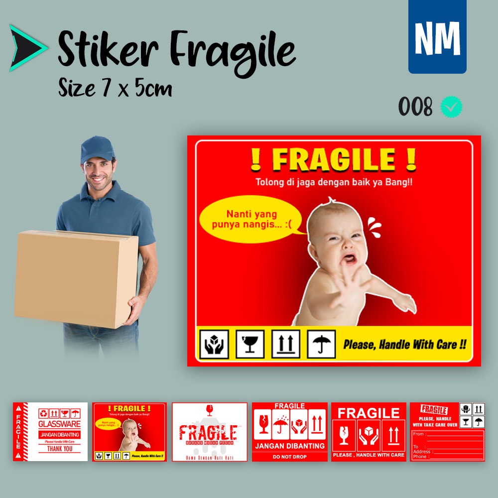 Stiker Fragile Stiker Pecah Belah Stiker Label Pengiriman Sticker Fragile Horizontal-008