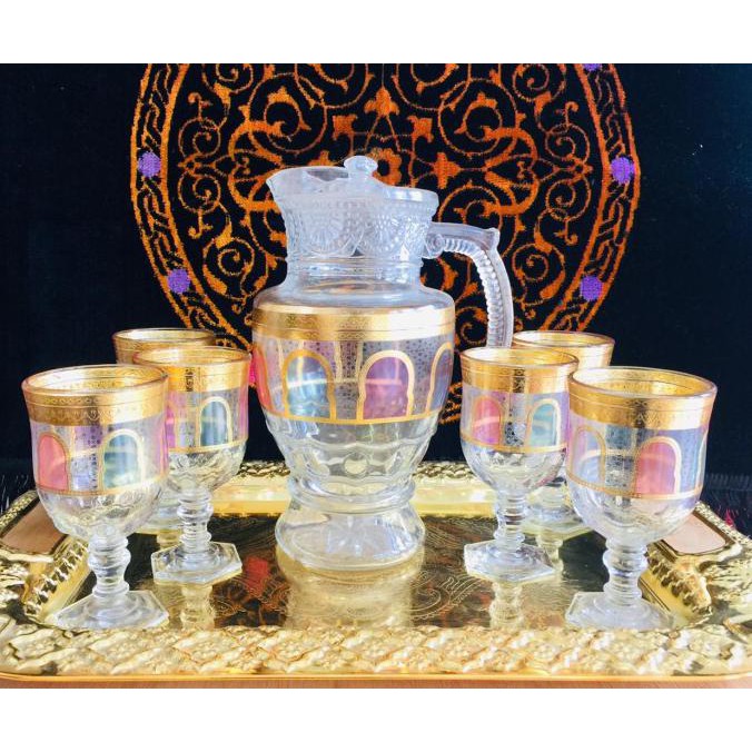 Gelas Kaki Arab Saudi (6Gelas + 1 Teko) - Merah Muda