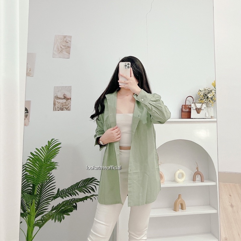 lookatmeofficial • Kemeja Wanita Bahan Linen Ariel Oversize Shirt With Pocket