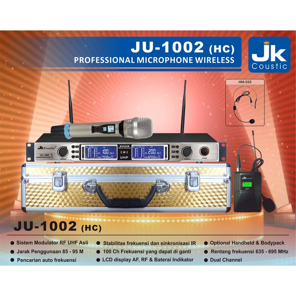 Microphone Wireless JU 1002 JK Coustic Mic JU 1002 Handheld + Headset