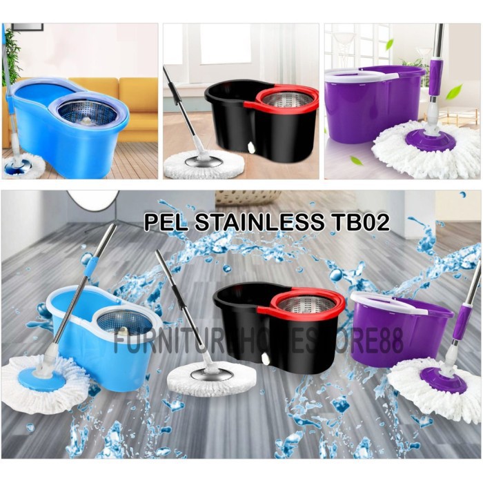 Alat Pel Lantai Praktis Tanpa Peres Spin Mop 360 Ember Pengering Stainless