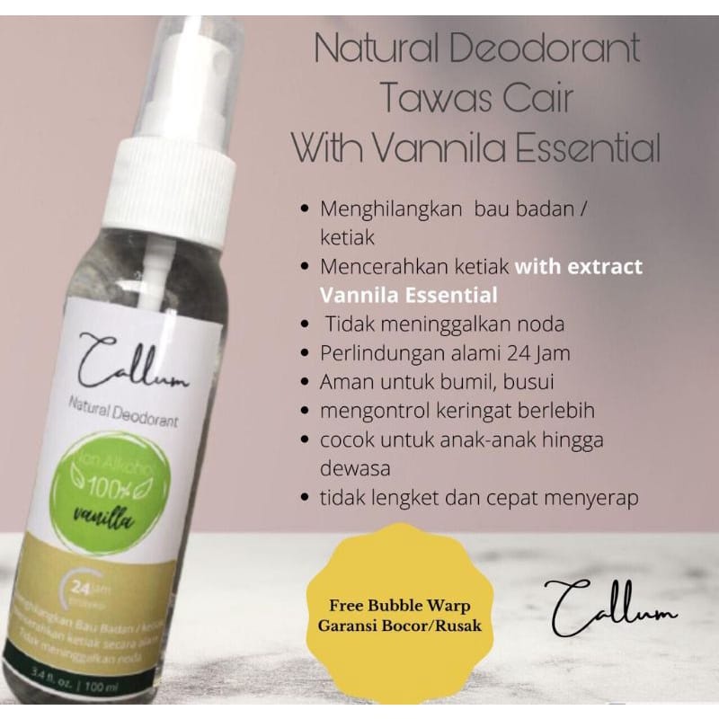 Tawas Cair Non Alkohol Natural Deodorant Callum With Vanilla Essential Menghilangkan Bau Badan Ketiak
