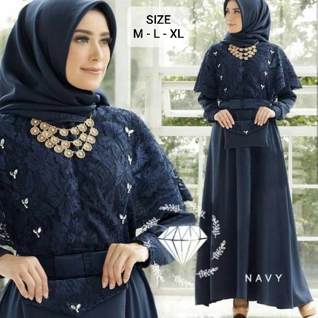 ORI-NADINE DRESS/BAJU PESTA BROKAT/GAUN PESTA MUSLIMAH CANTIK M L XL