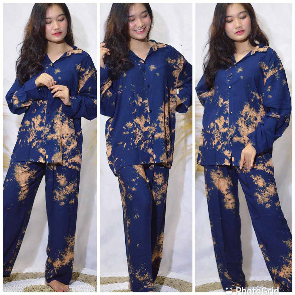 SETELAN KEMEJA TANGAN PANJANG BALI / BABYDOLL / PIYAMA / BAJU TIDUR (pilih motif)