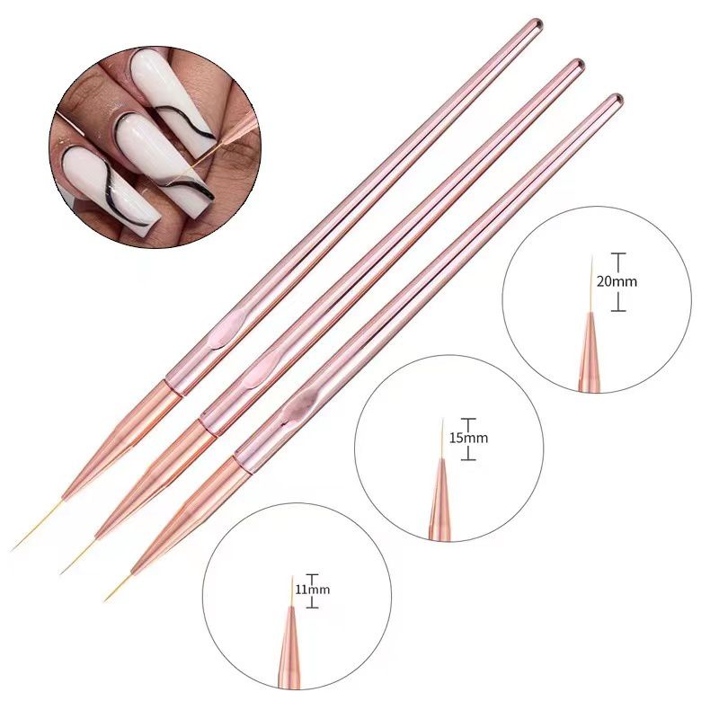 ￼Kuas 3 Pcs Rosegold Kuku Nail Art / Nail Art Liner Brush / Brush Liner 3 Pcs