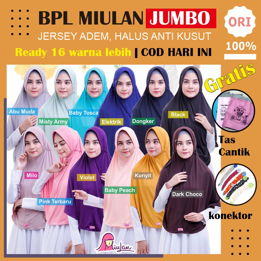 Jilbab Plain Laura XL Jumbo Miulan Hijab Serut Kerudung BPL XL Miulan Kerudung Syari miulan Terbaru 