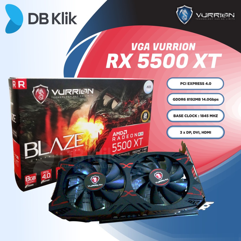 VGA VURRION RX 5500 XT 8GB GDDR6 128 BIT HDMI DP DVI - VURRION RX5500