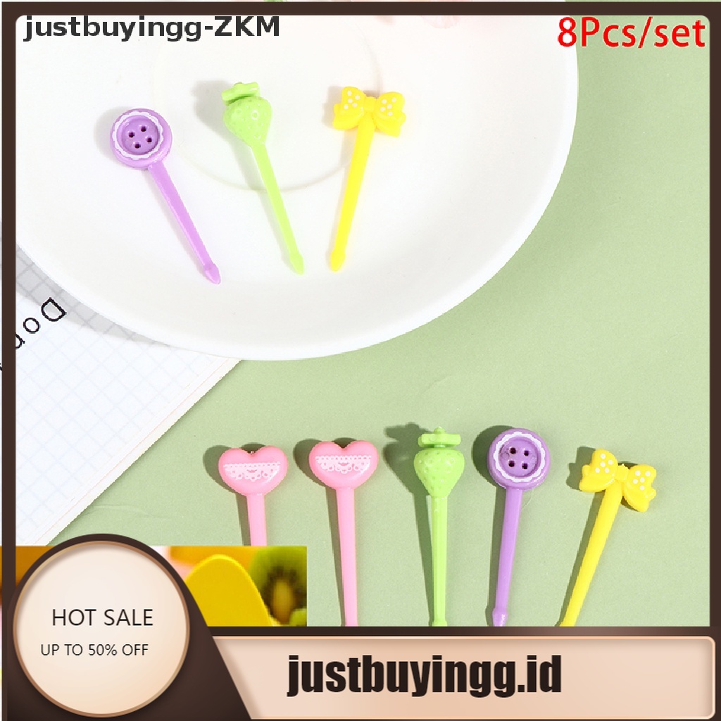 [justbuyingg] 8Pcs Mini Kids Pinkycolor Fruit Fork Cartoon Snack Cake Dessert Food Toothpick [zkm]