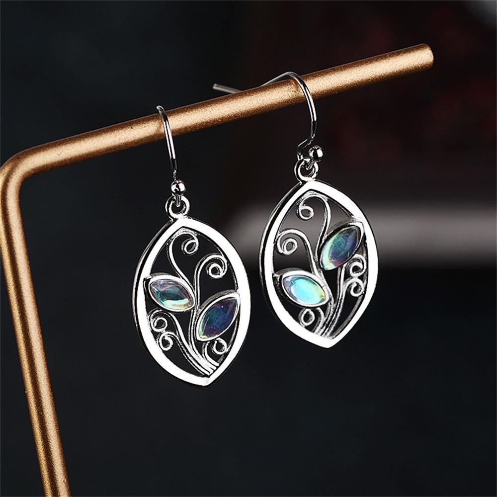 Lily Rainbow Moonstone Anting Wanita Pertunangan Pernikahan Perhiasan Chic Daun