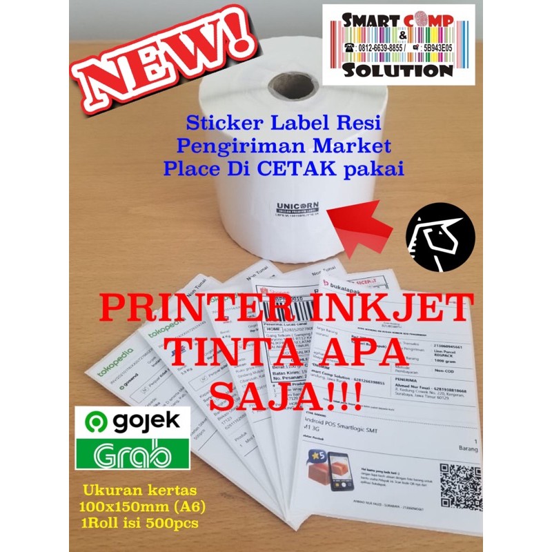 Stiker Label HVS A6 Resi Alamat Printer Inkjet Tinta 100x150mm