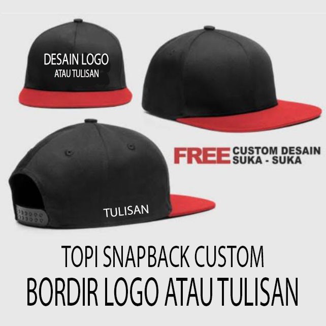 Topi snapback custom logo gambar tulisan design BORDIR  satuan