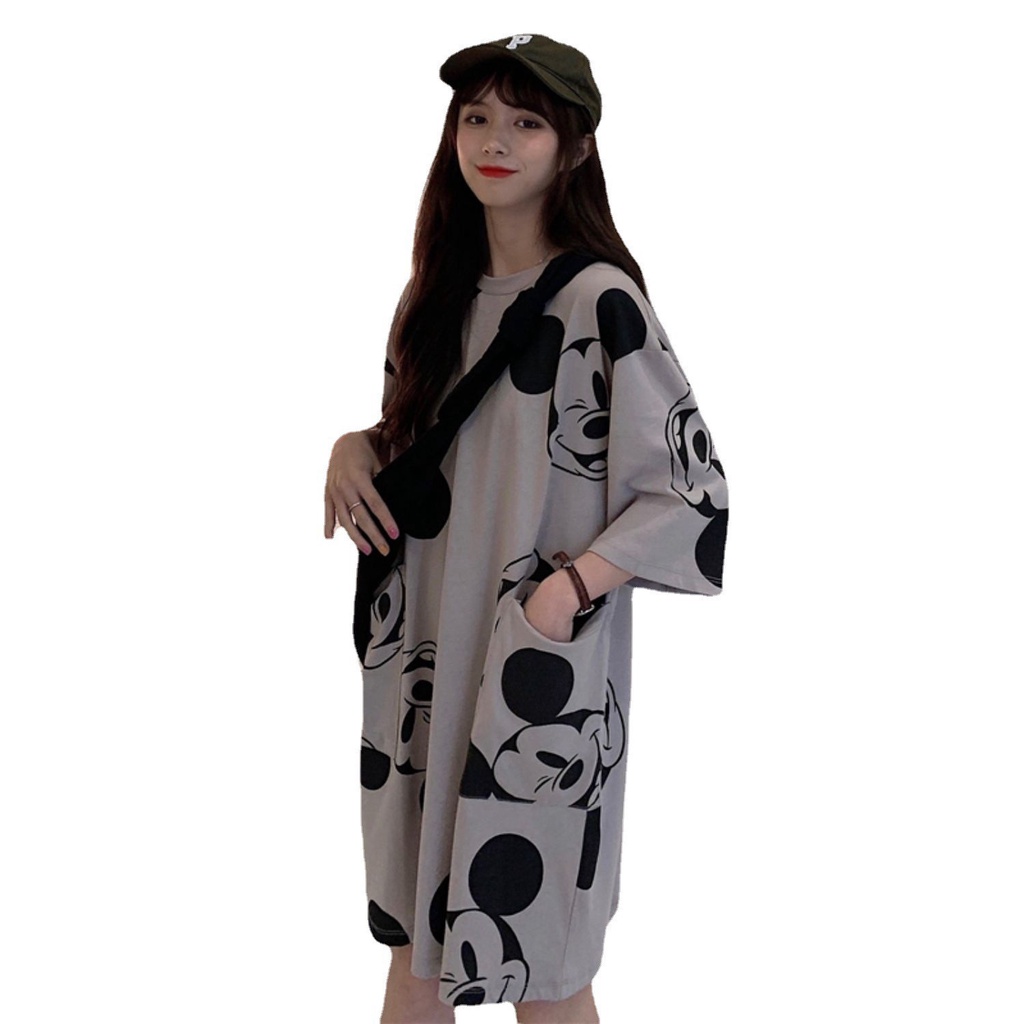 #Sisjuly# Gaun T-Shirt Panjang Menengah Atas Longgar Wanita Gaya Korea