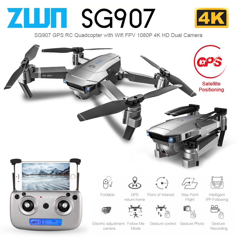 Import ZWN SG901 SG907 GPS RC Quadcopter with Wifi FPV 1080P 4K HD Dual Camera Optical Flow Drone