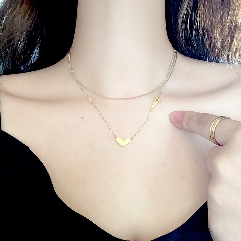 Kalung Rantai Tulang Selangka Bahan titanium steel Lapis Emas 18k Bentuk Hati Untuk Pria Dan Wanita